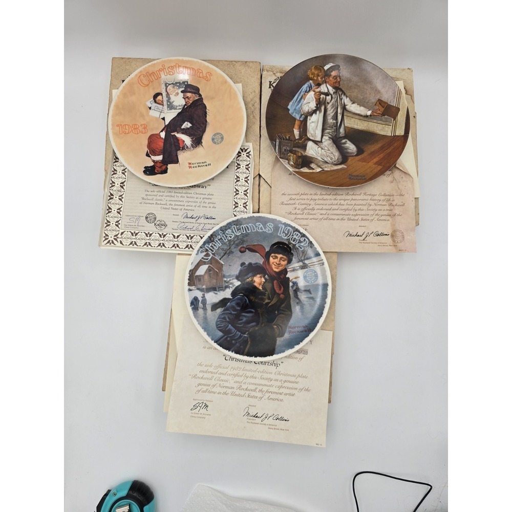 3 Vtg Norman Rockwell Collector Plates Knowles Christmas 1982 1983 & The Painter